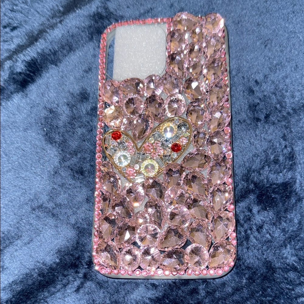 Glamorous Pink Rhinestone Heart Phone Case